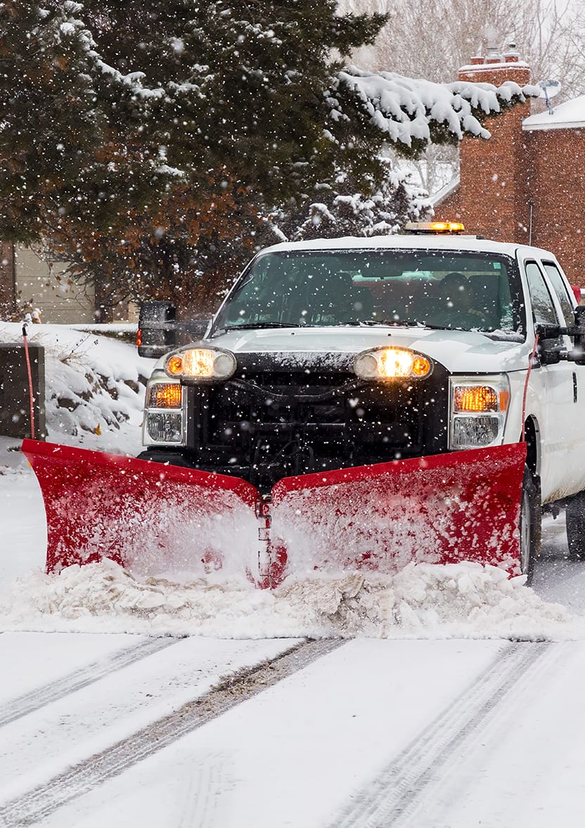 Landscape team plowing a driveway.