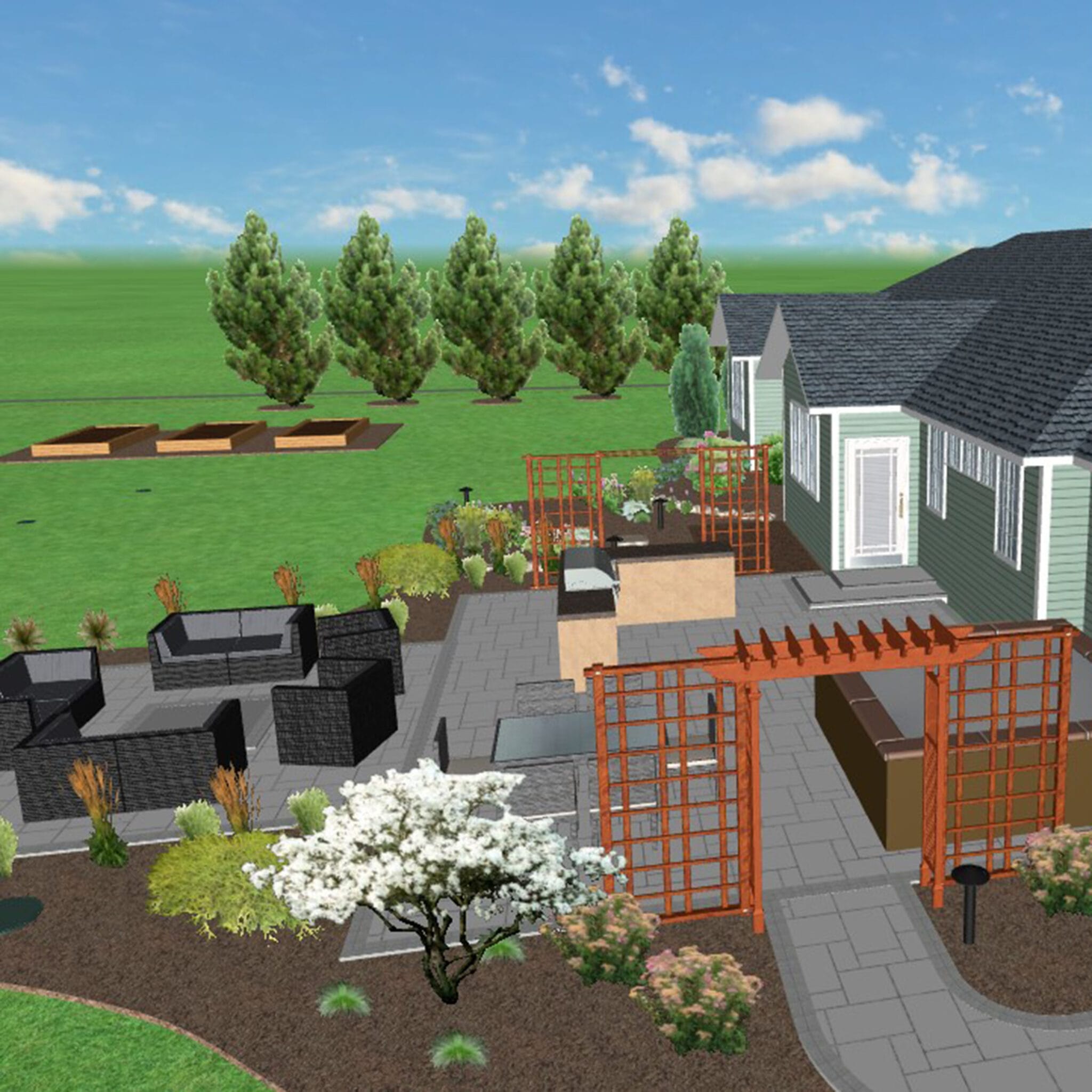 Digital mock up of backyard landscaping.